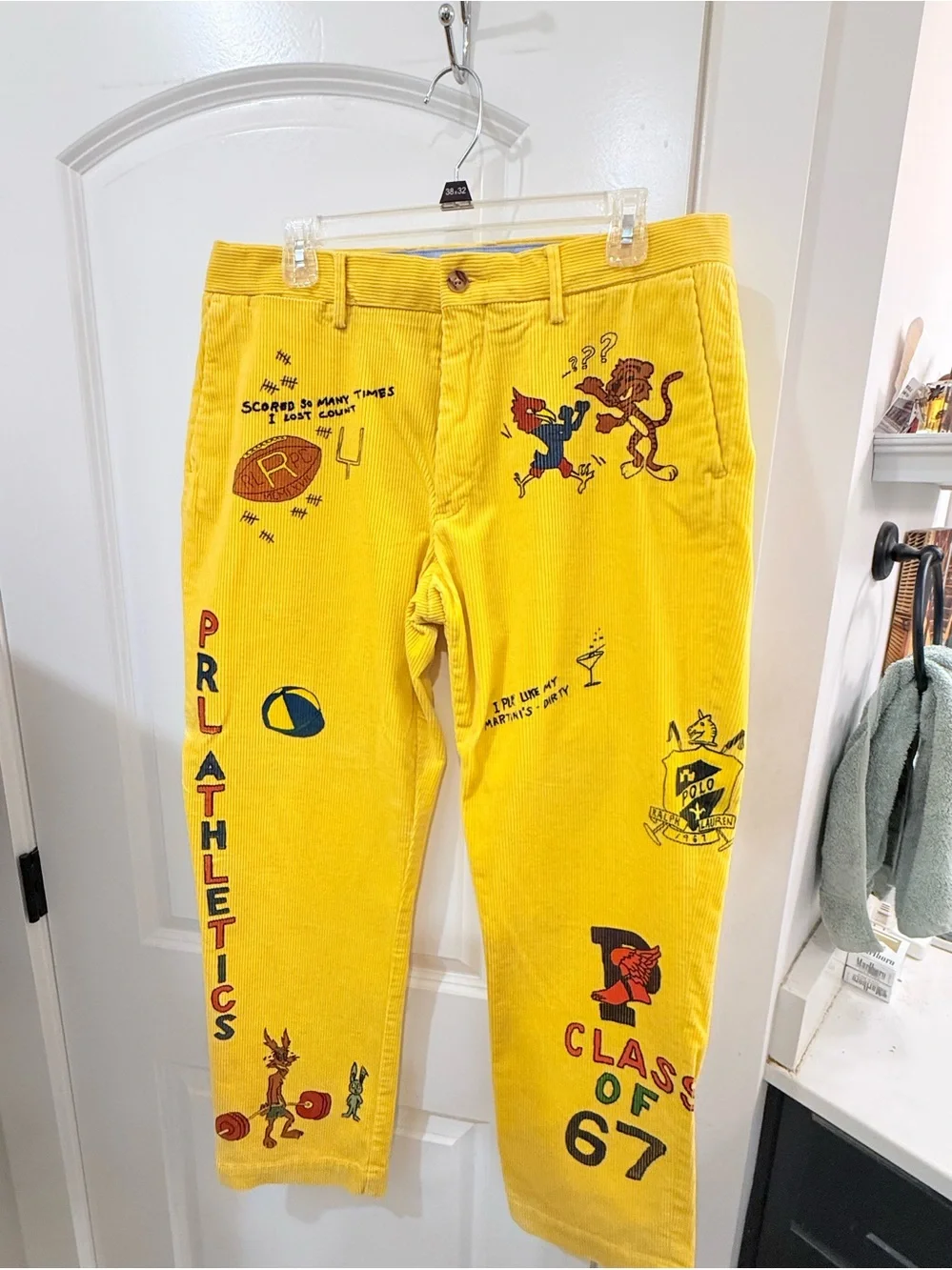Polo by Ralph Lauren Yellow Corduroy Graphic 'Class of 67' Pants - Picture 1 of 7